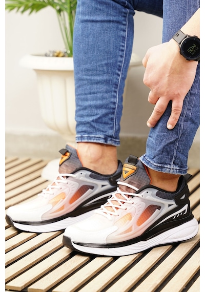Günlük Erkek Sneaker Fileli Bağcıklı Kalın Tabanlı Rahat Spor Ayakkabı 4267 Siyah-beyaz-oranj Günlük Erkek Sneaker Fileli Bağcıklı Kalın Tabanlı Rahat Spor Ayakkabı 4267 Siyah-beyaz-oranj