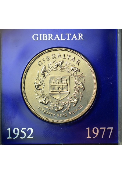 Gibraltar 25 Pence 1977 Kraliçe Iı. Elizabeth 25. Yılı 38,6 Mm Cebelitarık. Kutusunda Çil.