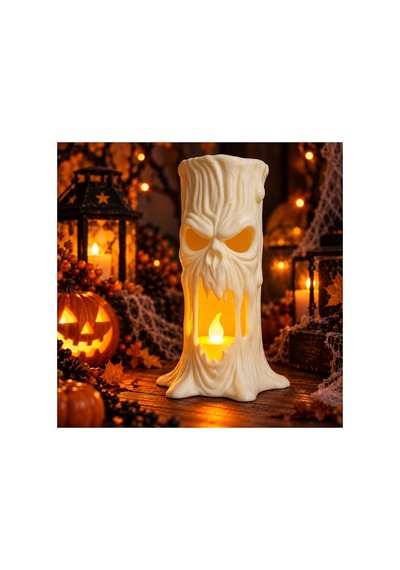 Eriyen Hayalet Led Mumlu Lamba 15 Cm - Dekoratif Halloween Gece Lambası Beyaz Beyaz