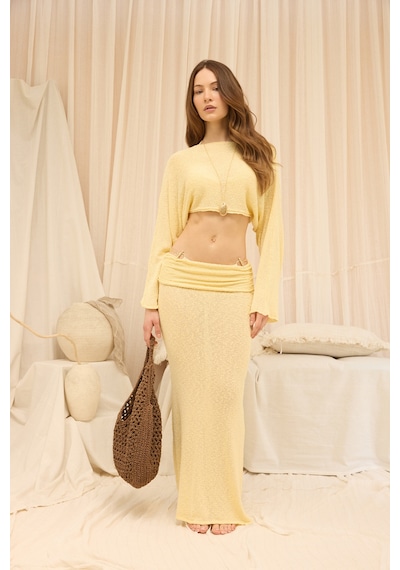 Mai Collection Naval Sarı Crop Etek Triko Takım