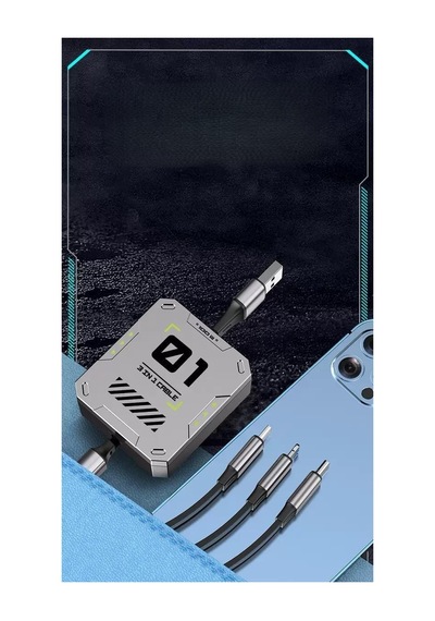 100w Fulltech Makaralı 3 İn 1 Hızlı Şarj -aluminyum Gövde Lightining , Micro , Typ-c Şarj Kablosu 0
