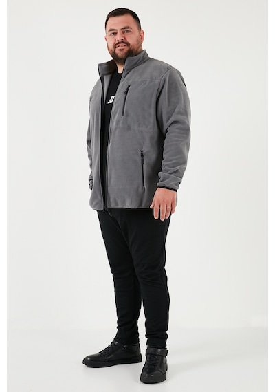 Buratti Regular Fit Dik Yaka Fermuarlı Büyük Beden Polar Erkek Hırka 5906028B Gri