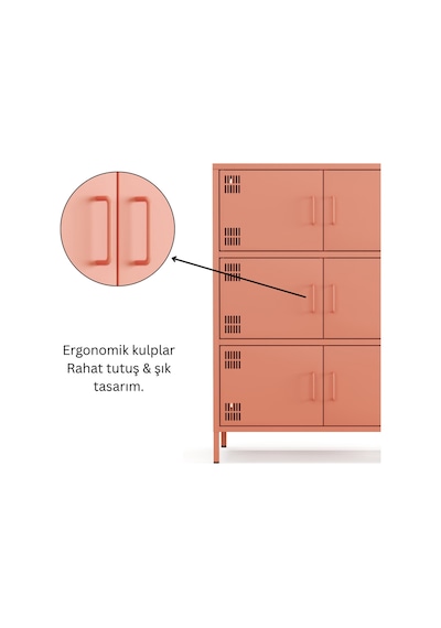 Pera Metal Çok Gözlü Dolap, 6 Kapaklı 80,50 X 40 X 109,50 Cm Pembe