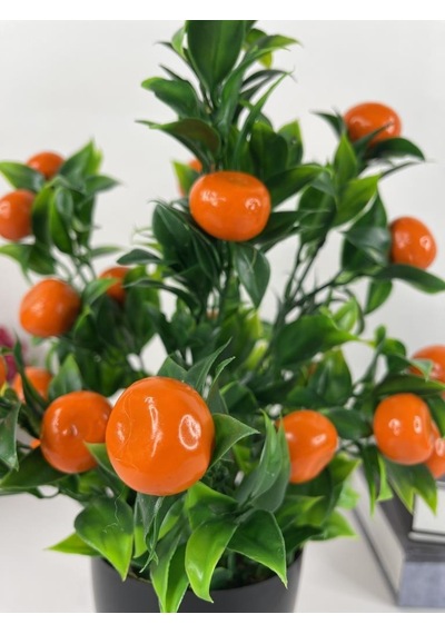 Yapay Çiçek 3 Adet Nar Limon Ve Mandalina Ağacı Siyah Saksıda 30C