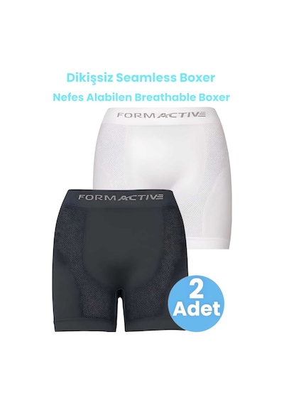 Uniquetrenders Erkek Dikişsiz/seamless Nefes Alabilen Boxer 2'li Set Beyaz - Füme