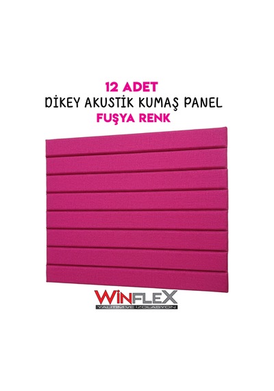 Akustik Kumaş Kaplı Dikey Panel 15x210cm - 12 Adet Fuşya Renk