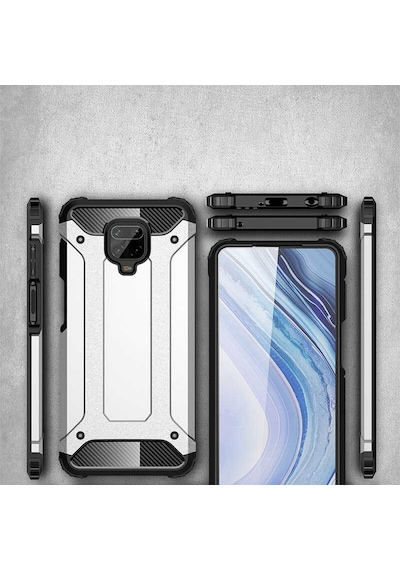 Noktaks - Redmi Note 9 Pro Uyumlu - Kılıf Çift Katman Zırh Tank Crash Military Kapak - Gold Gold