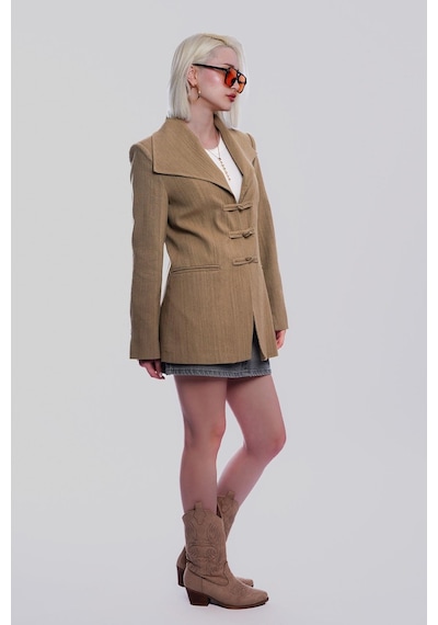 Madmext Haki Bağlama Detaylı Blazer Kadın Ceket Mg2482 Haki