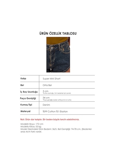 it's basic Kadın Koyu Kot 11s6 Süper Mini %100 Koton Denim Şort