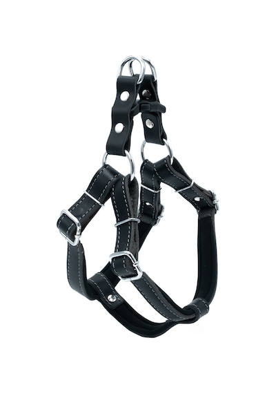 Doggie Konforlu Deri El Yapımı Ronin Model Köpek Göğüs Tasması 1.5 x 35-45 CM Siyah