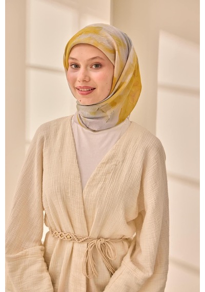 Silk Home Olinda İpek Eşarp 47004-07 Gri, Sarı, Yeşil, Koyu Yeşil, Yanık Sarı