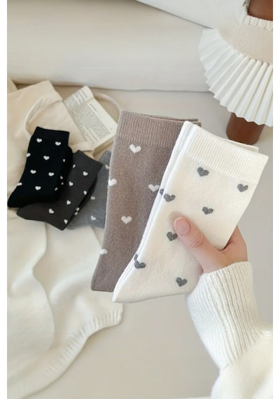 Hitit Socks Kadın 5 Çift Premium Kalite Kalpli Tenis Çorap Çok Renkli ASORTİ