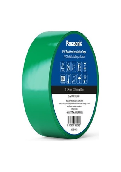 Panasonic Fr Pvc Elektrik İzolasyon Bandı Yeşil 20m 1.80cm X 0,125mm - 8 Adet