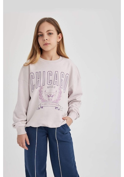 DeFacto Kız Çocuk NBA Chicago Bulls Oversize Geniş Kalıp Bisiklet Yaka Sweatshirt C0802A824SPPN424 Pembe