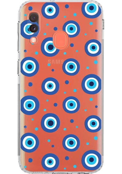 Samsung Galaxy A20e İle Uyumlu Nazar Boncuğu 1 Baskılı Kamera Korumalı Şeffaf Silikon Kılıf Şeffaf