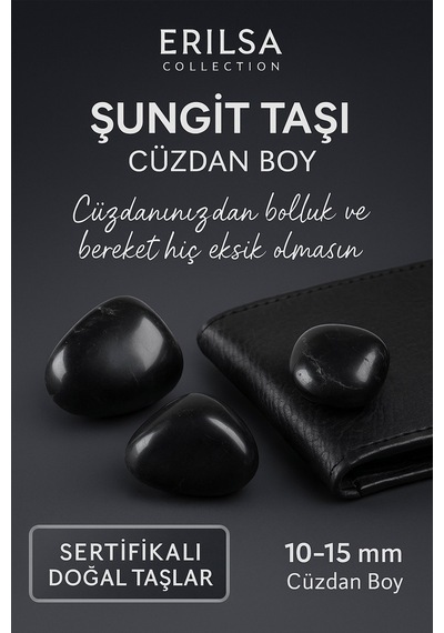 Sertifikalı Doğal Şungit Taşı Kütle 10-15 Mm Cüzdan Boy Enerji