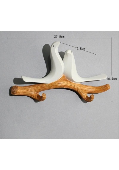 Sumedecor&Design Dekoratif Ikili Kuş Modern Duvar Askılık Dekoru Dal Üstünde Kuş D-Beyaz