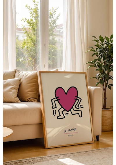 Keith Haring Heart Çerçeveli Tablo - Kalp - Eklektik Tarz Duvar Dekoru