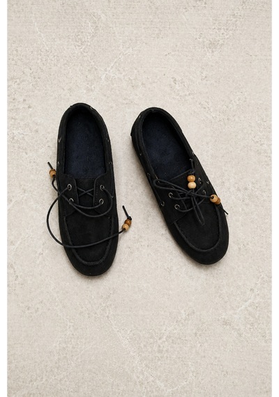 Demirsa Boutique Kadın Siyah Bağcıklı Loafer Günlük Babet Ayakkabı Siyah