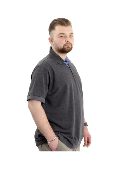 Mode Xl Battal Beden Erkek Tshirt Polo Yaka Nakışlı Klasik Pike 20553 Antrasit Antrasit