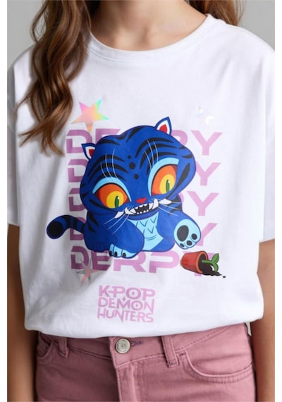 Defacto Kpop - Demon Hunters Oversıze Tişört Kız Çocuk H5250a826smer105 Ekru-er105