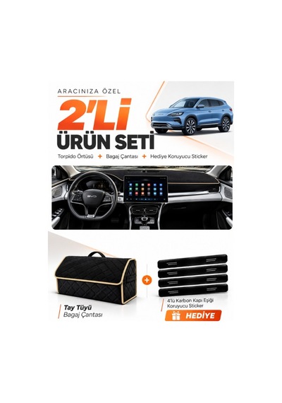 Byd Seal U Dm 2024-sonrası Uyumlu Torpido Örtüsü + Tay Tüyü Bagaj Çantası + Sticker - Siyah Bej