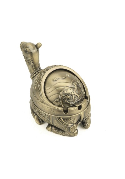 Lüks İşlemeli Metal Deve Biblo Tütsülük Rüzgar Geçirmez Küllük Çok Fonksiyonlu Dekoratif Obje 13 Cm.