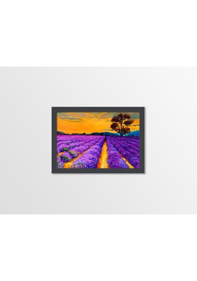 Ahşap Kendinden Çerçeveli Tablo - Yag Lı Boya Gün Batımı Lavanta, Standart - 20x28cm