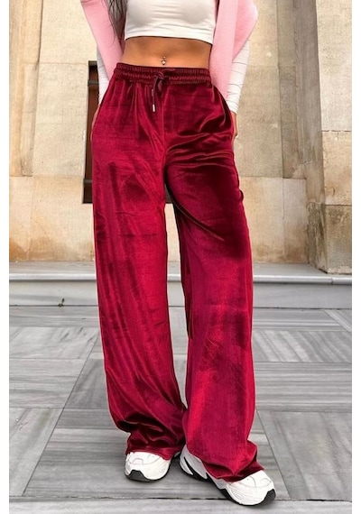 Madmext Bordo Bol Paça Kadife Pantolon Mg2283 Bordo