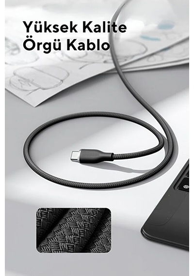 100w Type-c To Type-c Örgülü Hızlı Şarj Ve Veri Aktarım Kablosu /