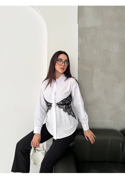 Dantel Garnili Gömlek Beyaz