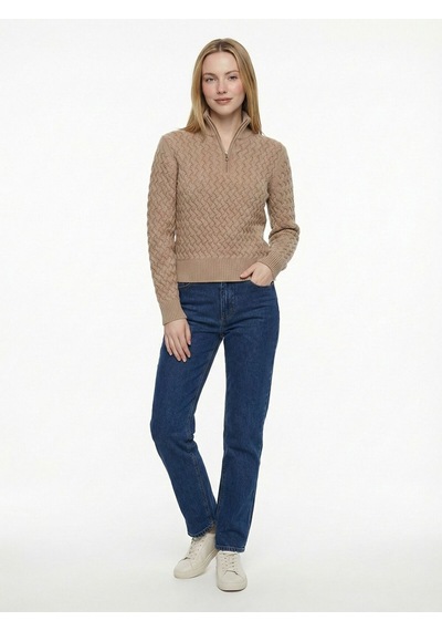 Regular Long Crop Kadın Kazak Camel