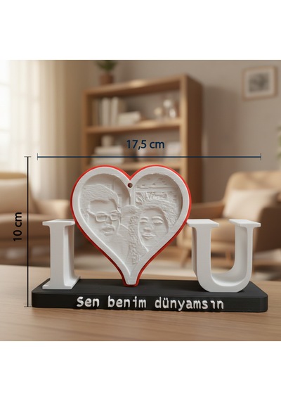 I Love U Temalı Işıklı Resim Ve Dekoratif Anı Objesi 17,5x10 Cm