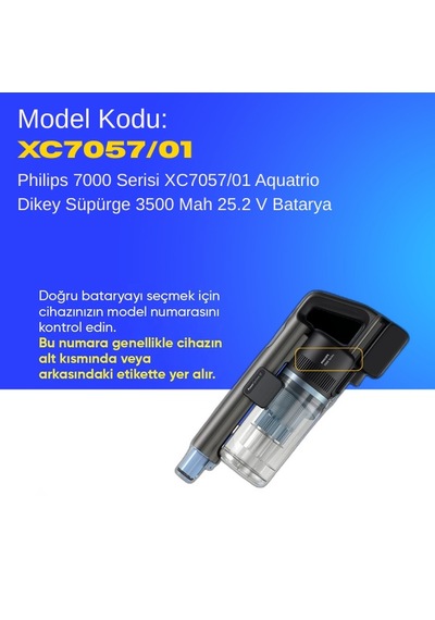 Philips 7000 Serisi Xc7057/01 Aquatrio Dikey Süpürge 3500 Mah 25.2 V Batarya  Uyumlu Uzun Ömürlü, Maksimum Performans Pil