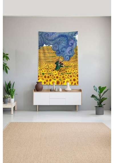 Pelangi Çok Renkli Van Gogh Papatya Tarlası Leke Tutmaz Kadife Kumaş Duvar Örtüsü Duvar Halısı Tapestry Dwll417,