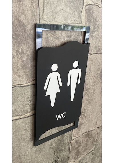 Antrasit Çerçeveli Mat WC Yönlendirme Levhası