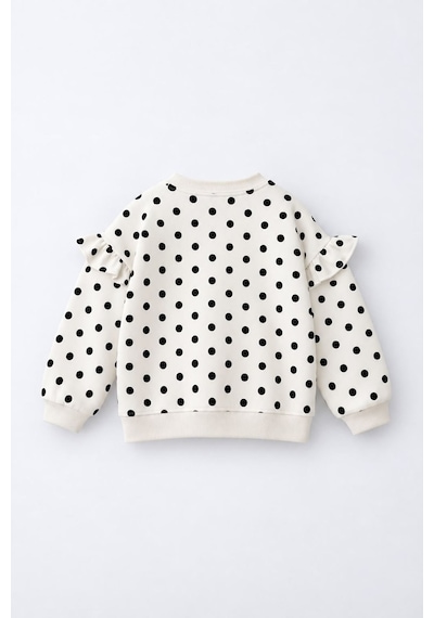 Minigimin Cicileri Fırfır Detaylı Puantiyeli Kız Çocuk Sweatshirt - Beyaz