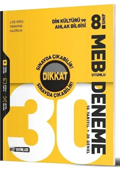 Hız Yayınları 8. Sınıf Din Kültürü Ve Ahlak Bilgisi Dikkat Sınavda Çıkabilir 30 Deneme Hız Yayınları
