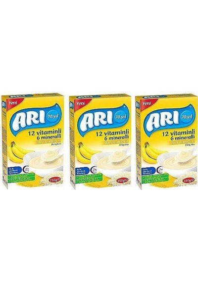 Arı Mama 12 Vitaminli 6 Mineralli Sütlü Muzlu Pirinç Unu Bebek Maması 250 Gr 3 Lü