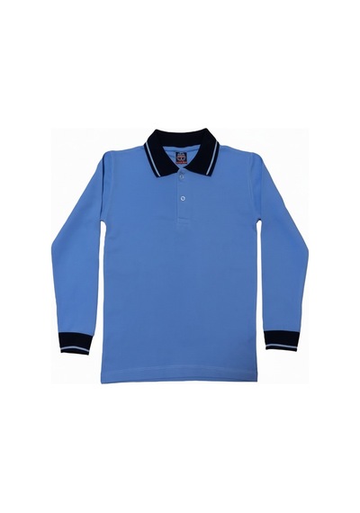 Kidsmadamiko Mavi Çizgi Polo Yaka Unisex Çocuk Tişört