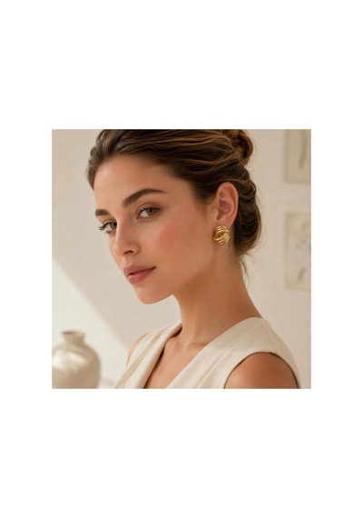 Mat Gold Düğüm Formlu Kadın Çivi Küpe Modern Halka Görünümlü Gold Küpe Gold - 886716613 Gold - 886716613 Gold