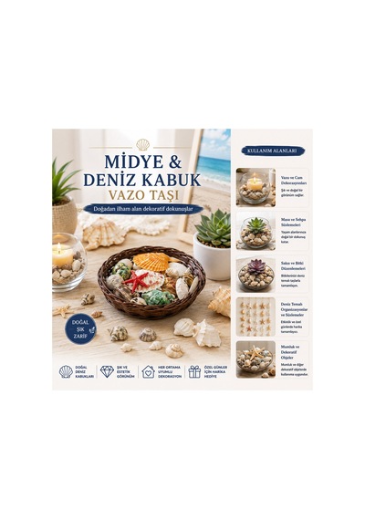 Nfsm Yuvarlak Ahşap Sepet Renkli Mix Midye - Deniz Kabuk Vazo Taşı 5477 Nfsn-rsgo34 Çok Renkli Çok Renkli