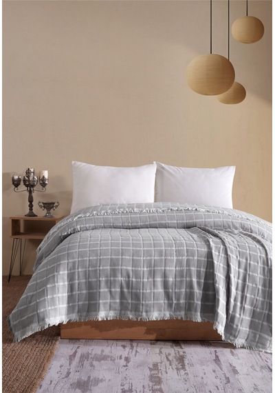 Miracolo Home Müslin 4 Katlı Yatak Örtüsü Pike Çift Kişilik Pamuklu Çift Kişilik 200x230 Gri