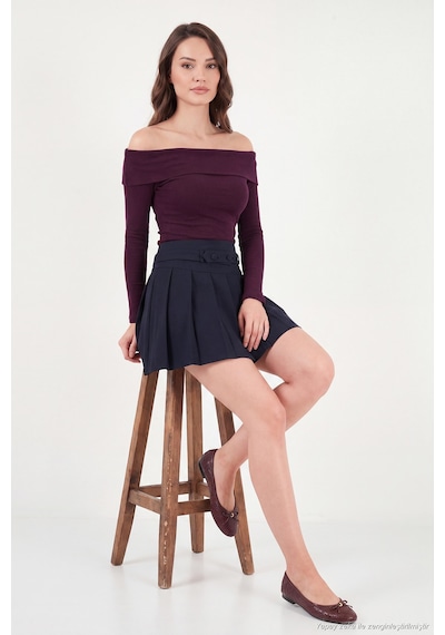 Lela Pamuklu Fitted Fit Madonna Yaka Bluz Kadın Bluz 5866862 Mürdüm