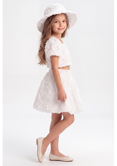 Mnk Baby & Kids Rosemu Kız Çocuk Şapkalı Takım M00819 Beyaz