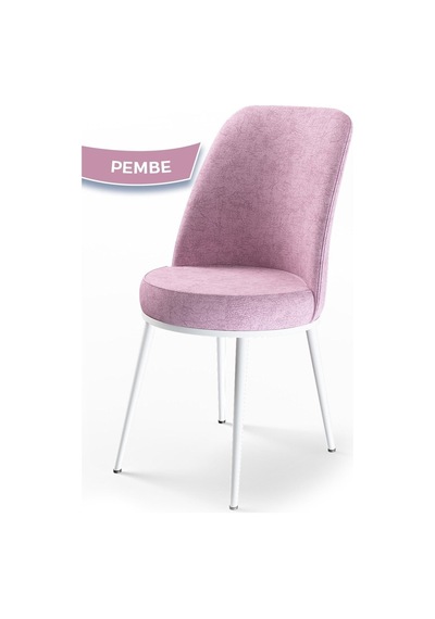 Canisa Concept Dexa Serisi, Üst Kalite Yemek Odası Sandalyesi, Metal Beyaz Iskeletli, 6 Adet Pembe Metal, Pembe
