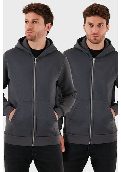 Buratti Regular Fit Kapüşonlu Kışlık 2'Li Paket Erkek Sweat 5905340S2 Antrasit-Antrasit