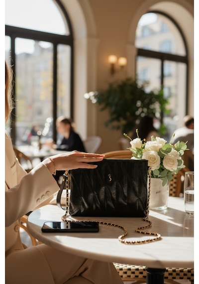 Santini Mila Kapitone El, Omuz Ve Clutch Çanta Siyah