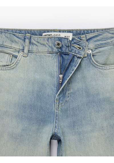 Koton Düşük Bel Pamuklu Düz Paça Denim Pantolon - Straight Fit Jean Açık İndigo 6sal40201md Koton Düşük Bel Pamuklu Düz Paça Denim Pantolon - Straight Fit Jean Açık İndigo 6sal40201md