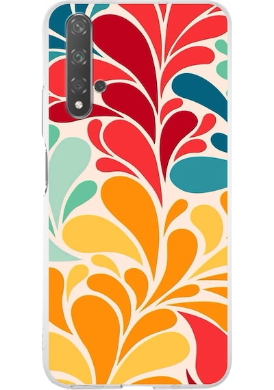 Huawei Nova 5t İle Uyumlu 1mm Slim Fit Retro Renkler 5 Baskılı Şeffaf Kılıf Şeffaf